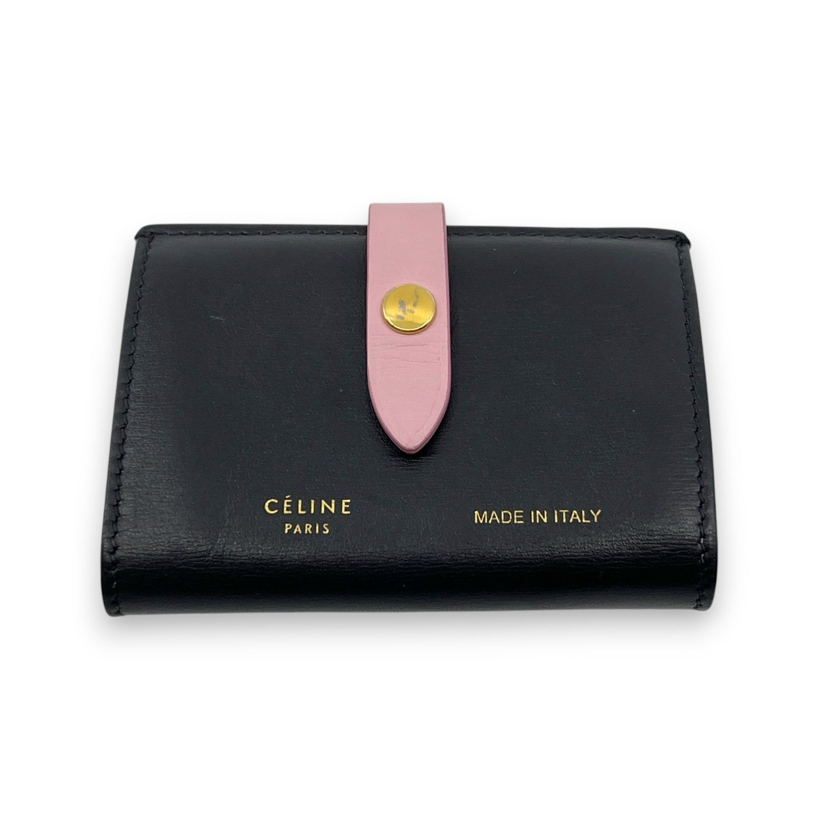 Celine Black Pink Leather Card Holder with Snap Tab