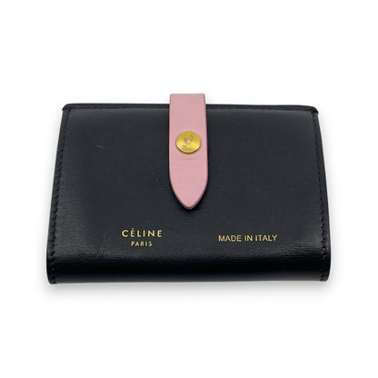 Celine Black Pink Leather Card Holder with Snap Tab