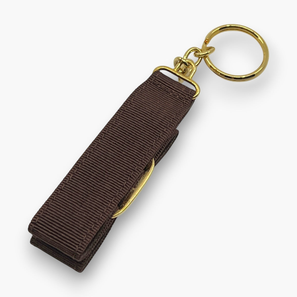 Ferragamo Vara Ribbon Keychain Key Ring Brown Gold 22-3055 W/ Box Card