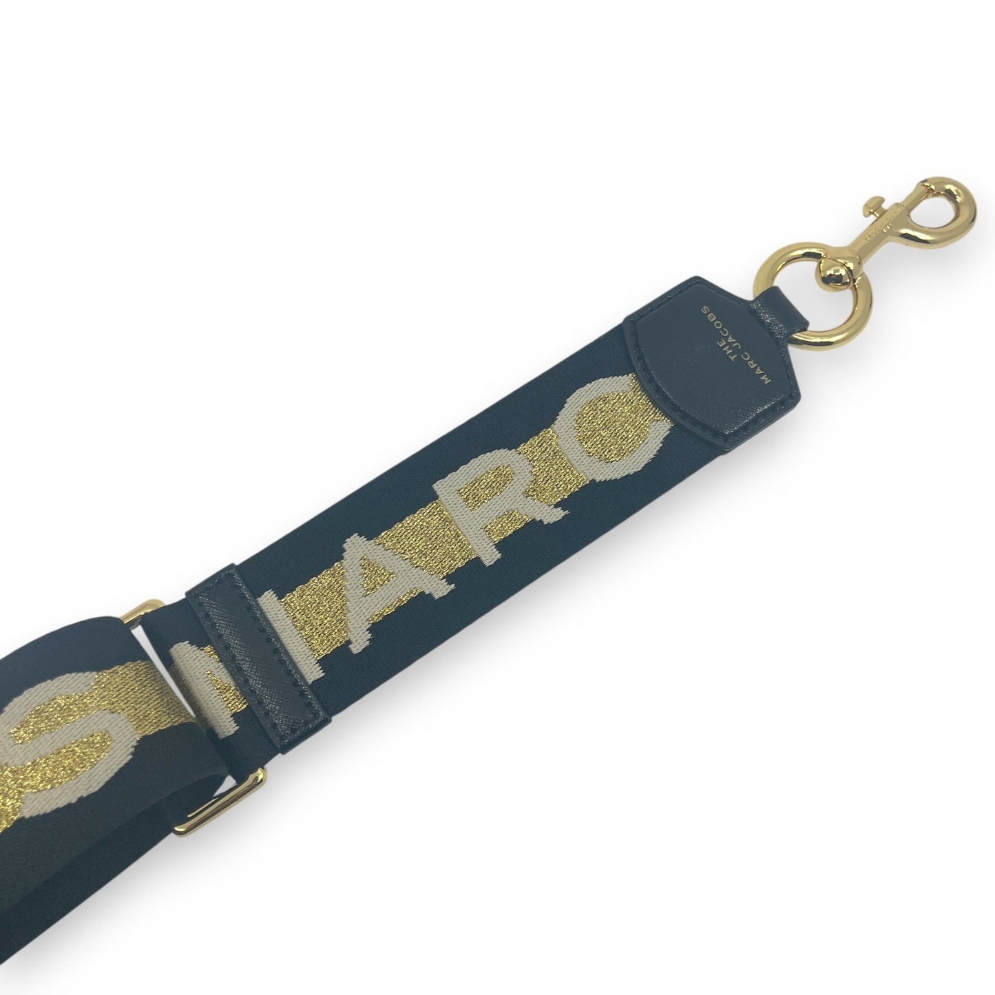Marc Jacobs Adjustable Webbing Strap Black Gold with White Woven Logo