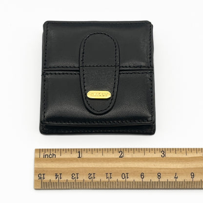 Bally Logo Plated Leather Coin Purse Wallet Black Compact