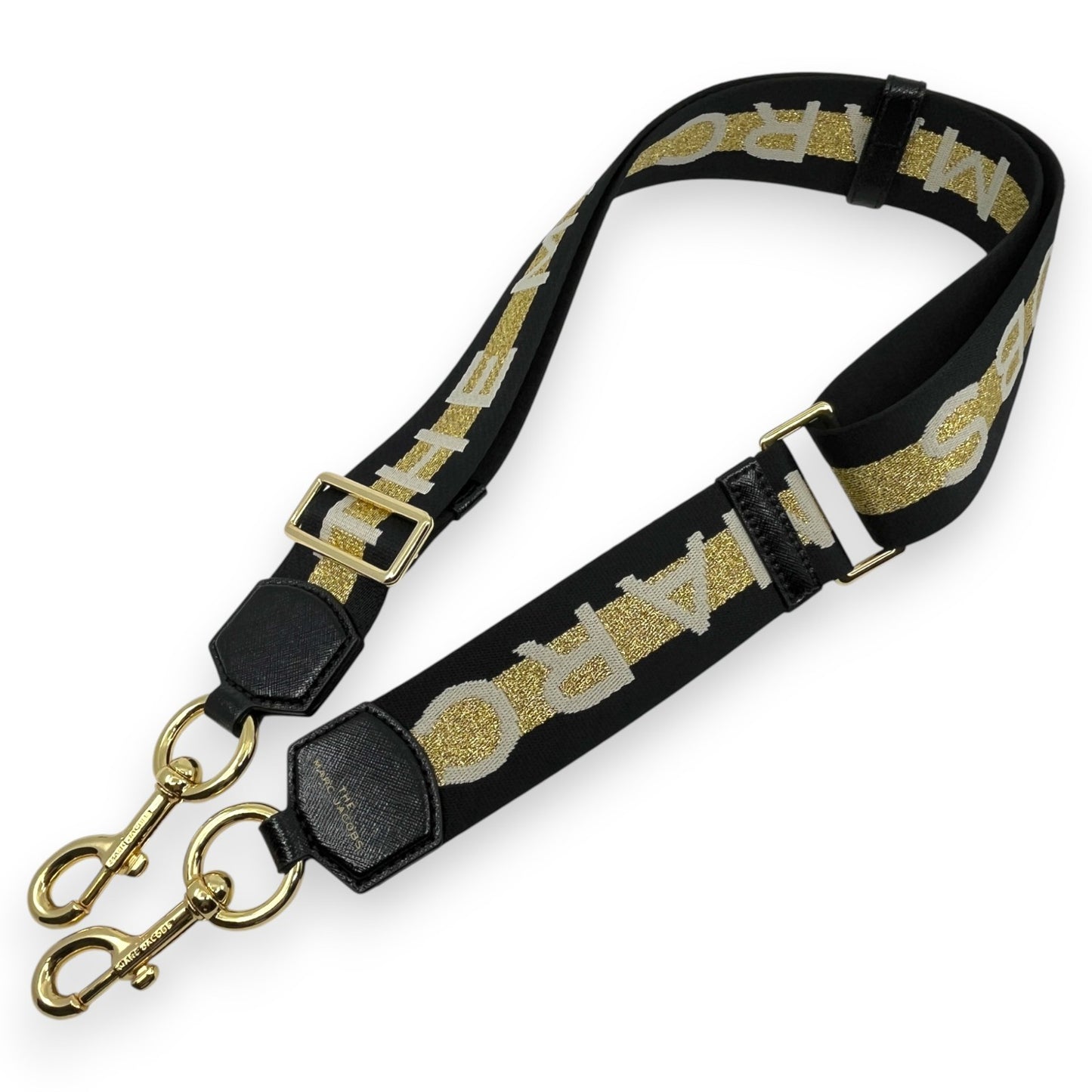 Marc Jacobs Adjustable Webbing Strap Black Gold with White Woven Logo