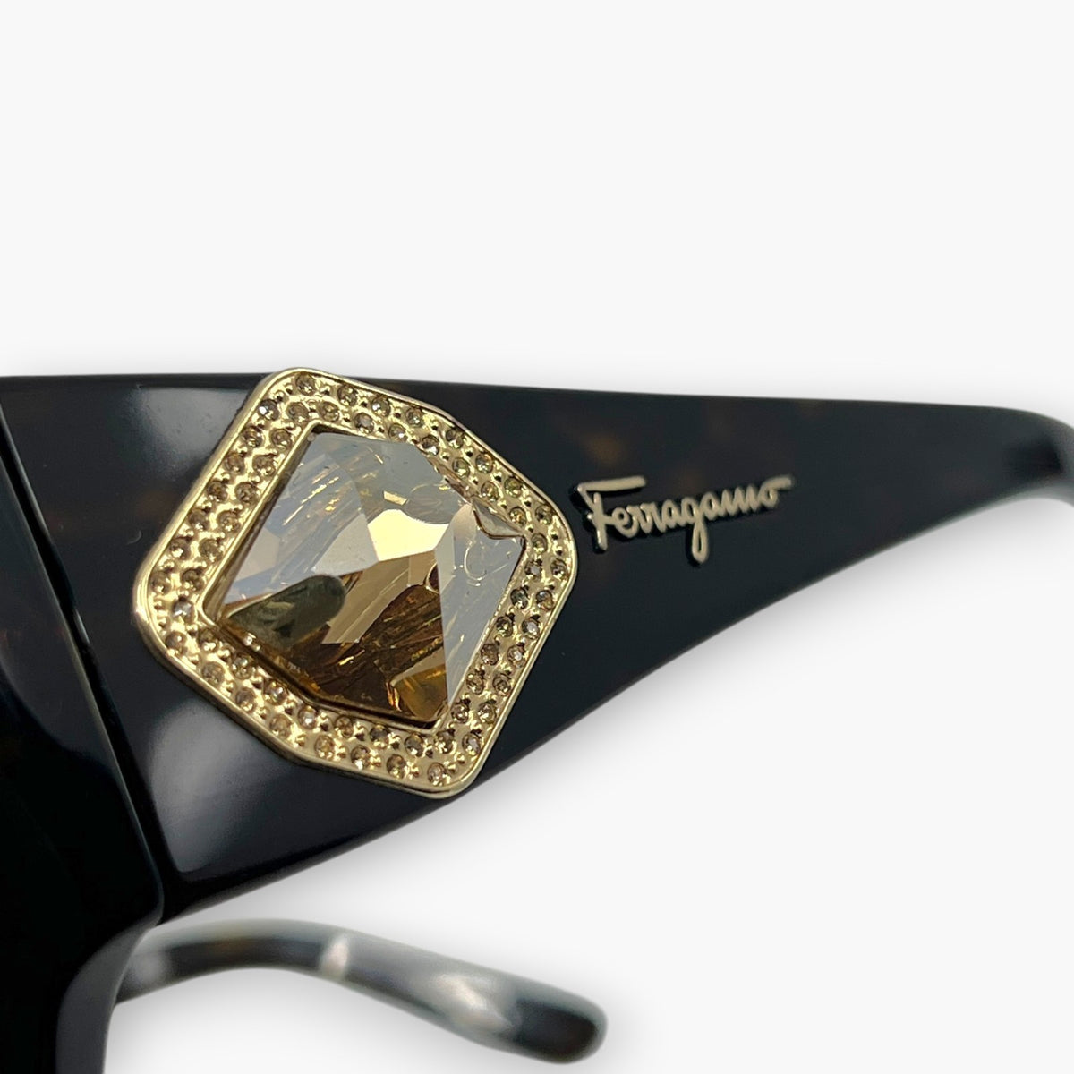 Ferragamo Rhinestone Sunglasses Brown Tortoise 2146-B W/ Case Box