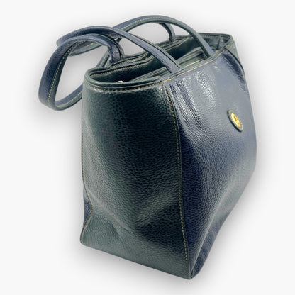 La Tour Eiffel 1887 Leather Handbag Tote Navy Blue Green Logo Badge