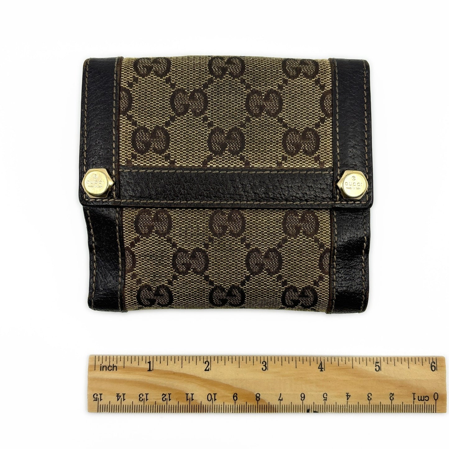 Gucci GG Canvas Bifold Wallet Brown Leather Trim w/ Box