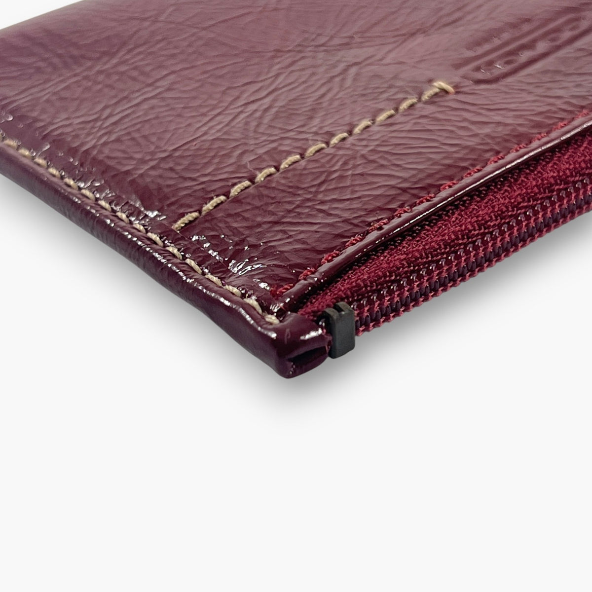 Coach Coin Case Key Ring Zip Wallet Patent Leather Burgundy