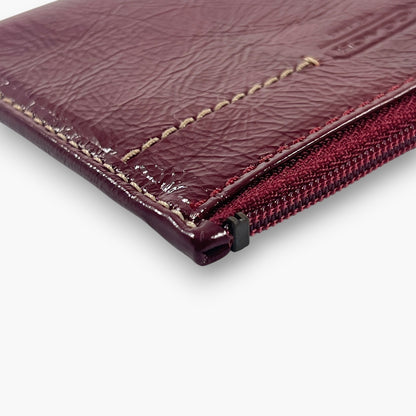 Coach Coin Case Key Ring Zip Wallet Patent Leather Burgundy