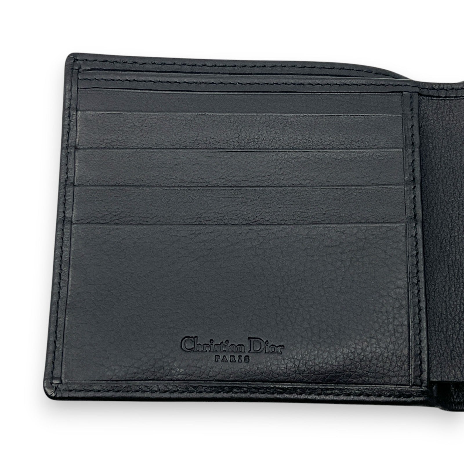 Christian Dior Black Leather Bifold Wallet with Silver Logo Plate