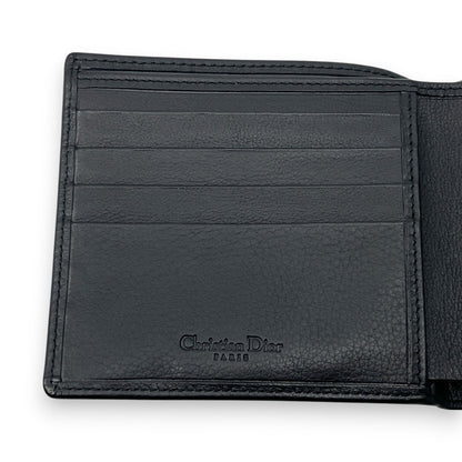 Christian Dior Black Leather Bifold Wallet with Silver Logo Plate