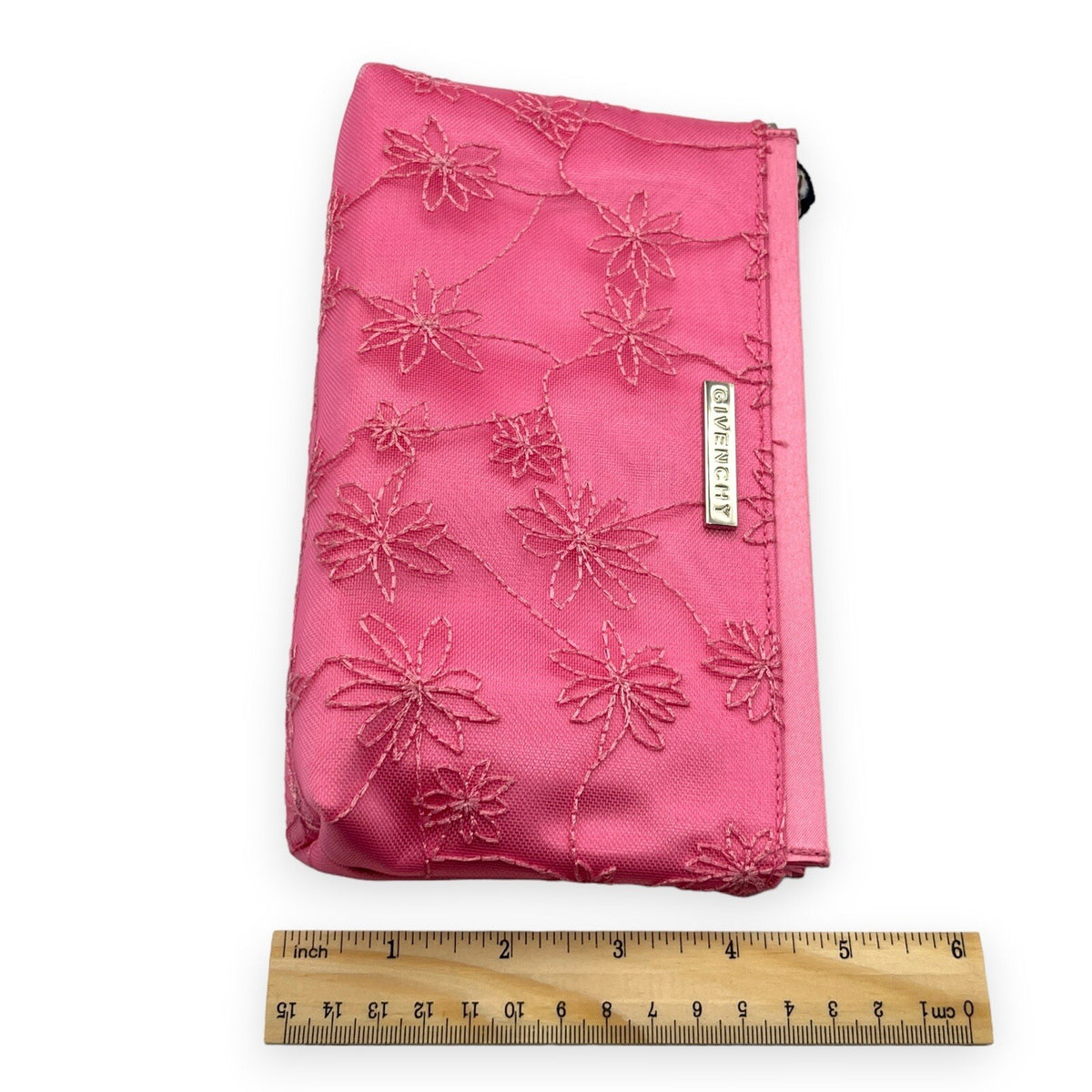 Givenchy Cosmetic Pouch Pink Floral Pattern Silver Logo Makeup Bag