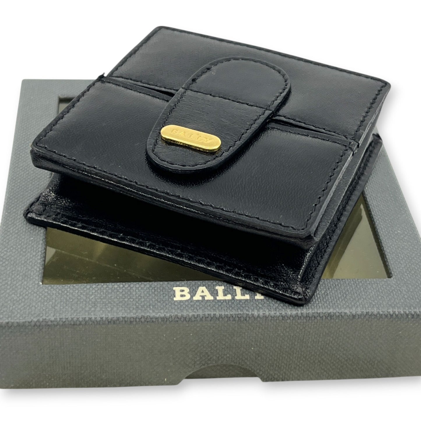Bally Compact Leather Coin Wallet in Black w/ Box and Dust Bag