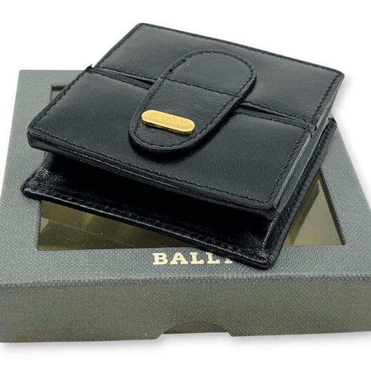 Bally Compact Leather Coin Wallet in Black w/ Box and Dust Bag