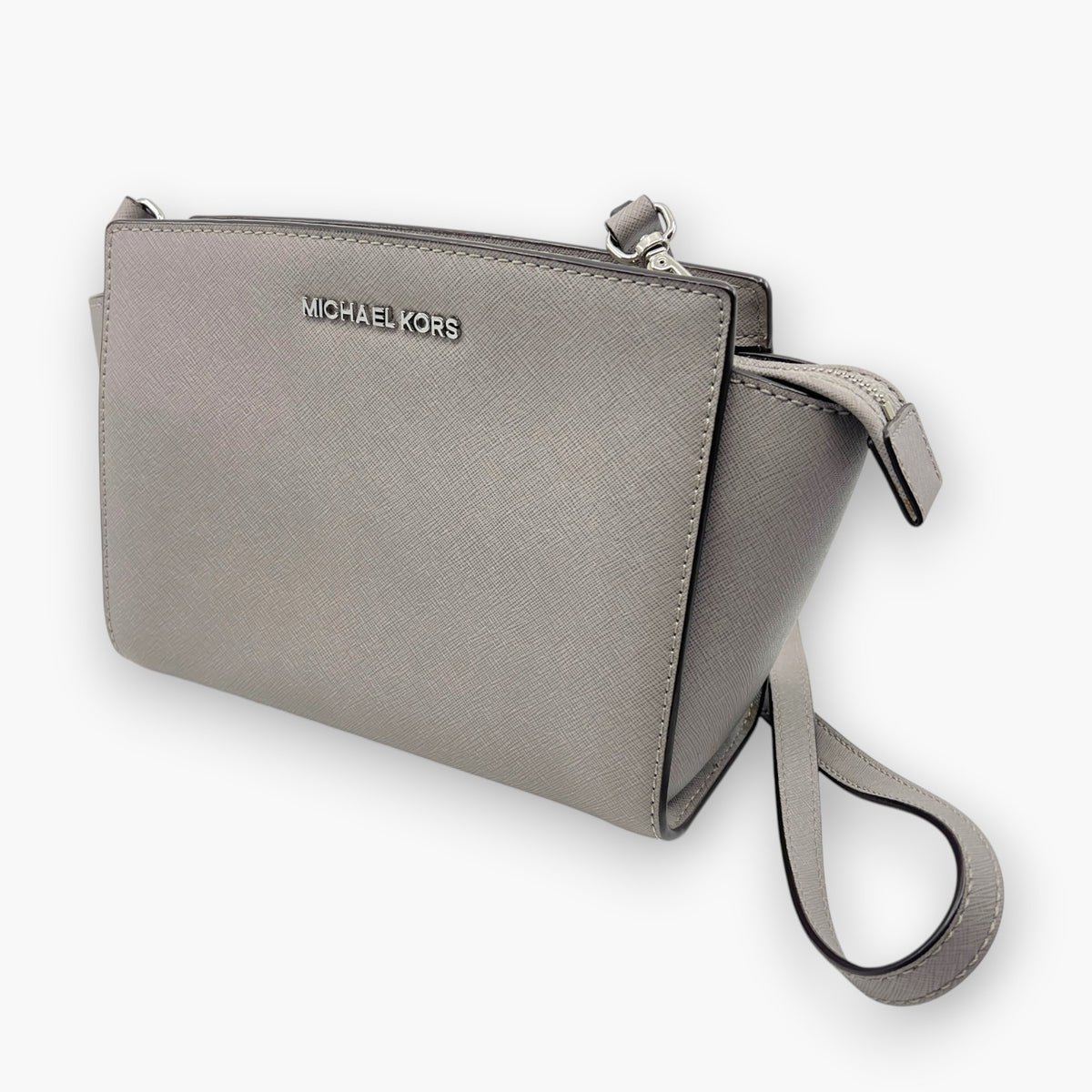 MICHAEL KORS Saffiano Leather Shoulder Bag Gray Crossbody Medium