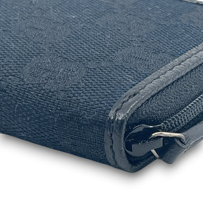 Gucci GG Canvas Coin Purse Black Leather Trim Compact w/ Box