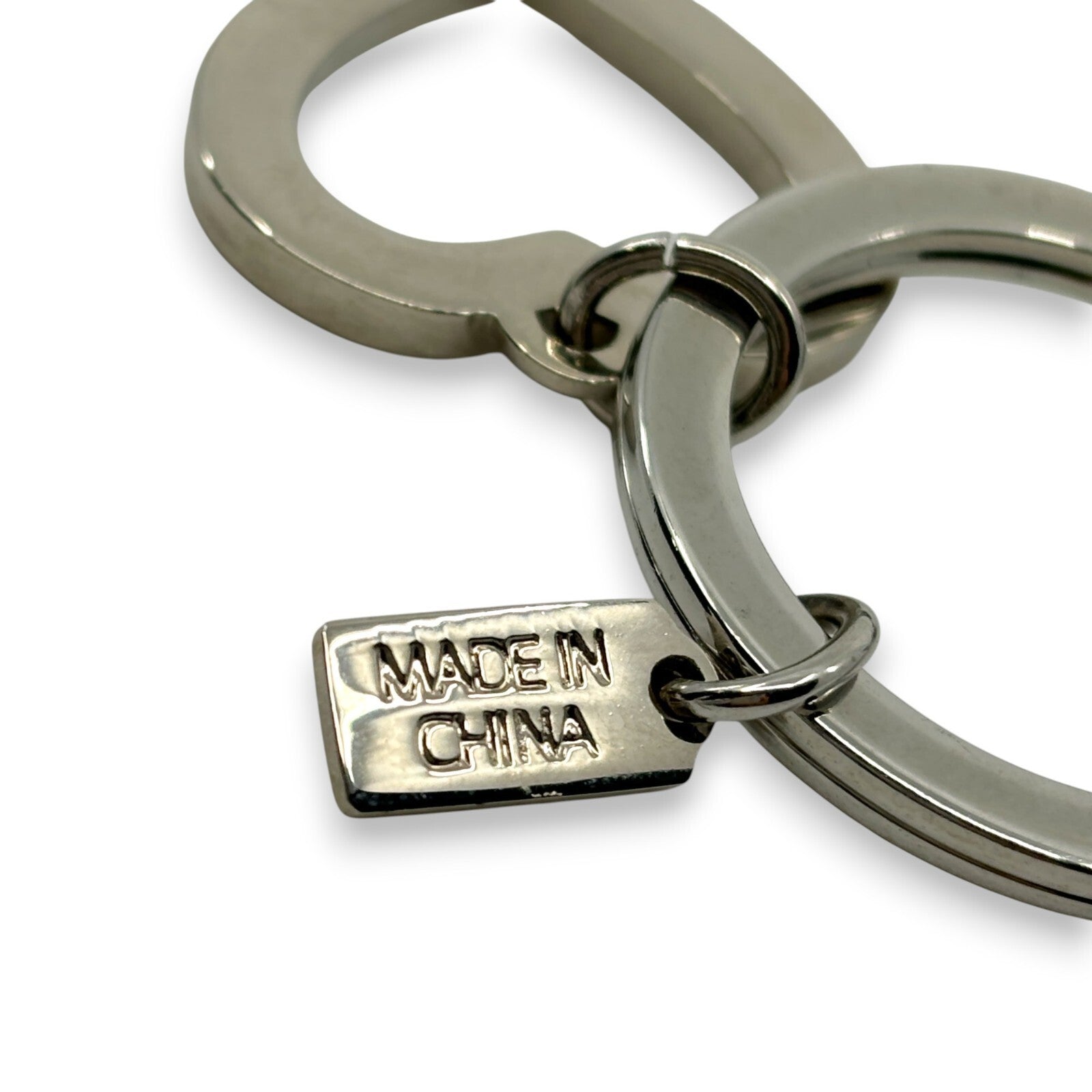 Coach Heart Charm Keychain Pink Silver-Tone with Rhinestone Detail