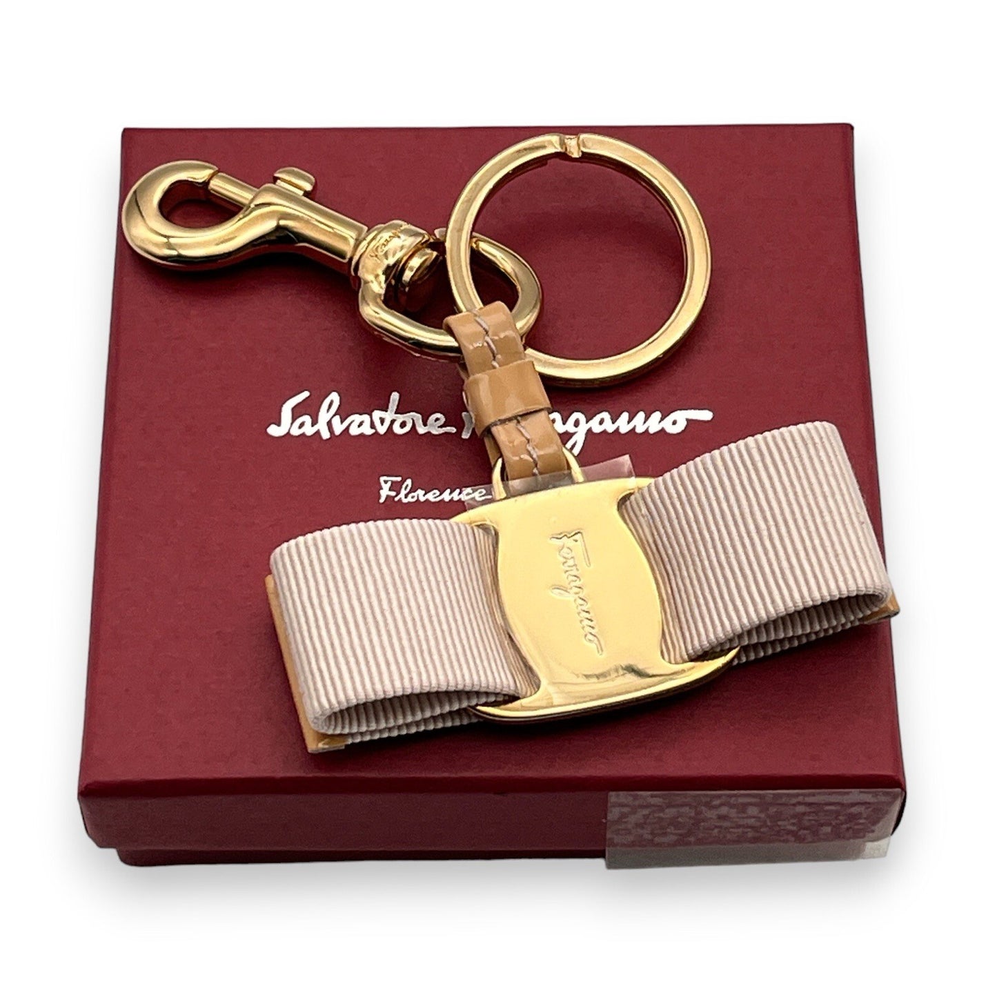Salvatore Ferragamo Key Ring with Vara Charm in Light Pink w/ Original Box
