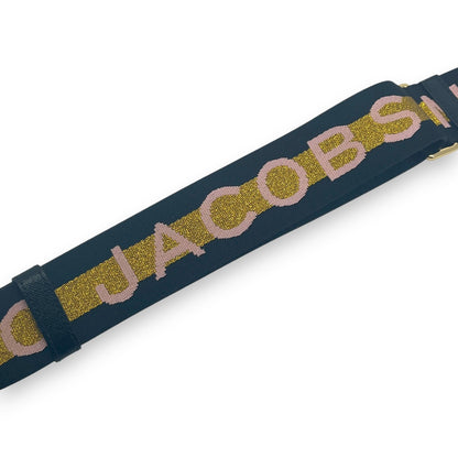 Marc Jacobs Adjustable Webbing Strap Black Gold with Pink Woven Logo
