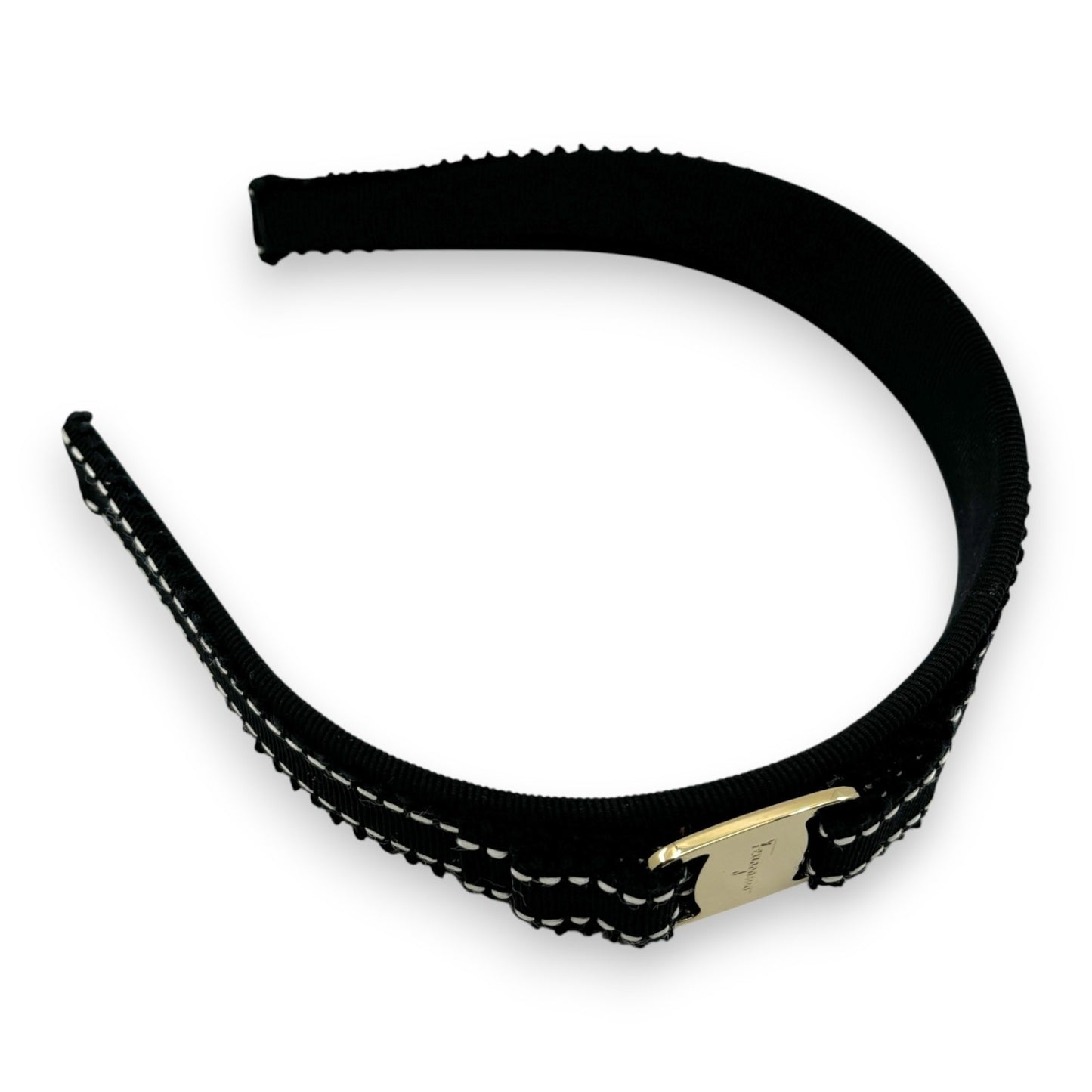 Salvatore Ferragamo Vara Ribbon Black Headband Gold Plate Hair Accessory
