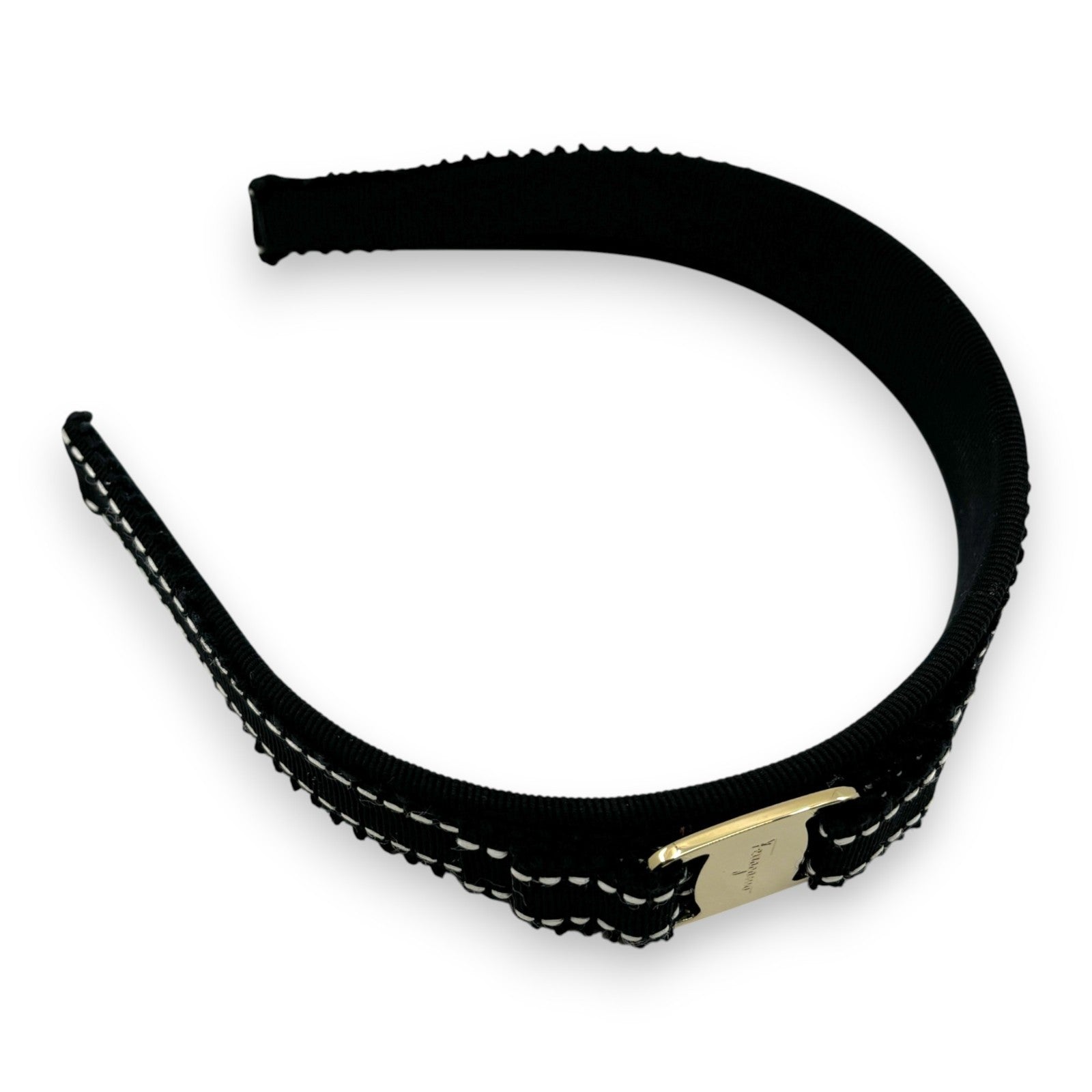 Salvatore Ferragamo Vara Ribbon Black Headband Gold Plate Hair Accessory