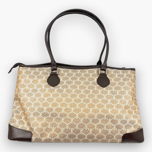 Roberta di Camerino Nylon Tote Bag Monogram Beige Brown Made in Italy Vintage