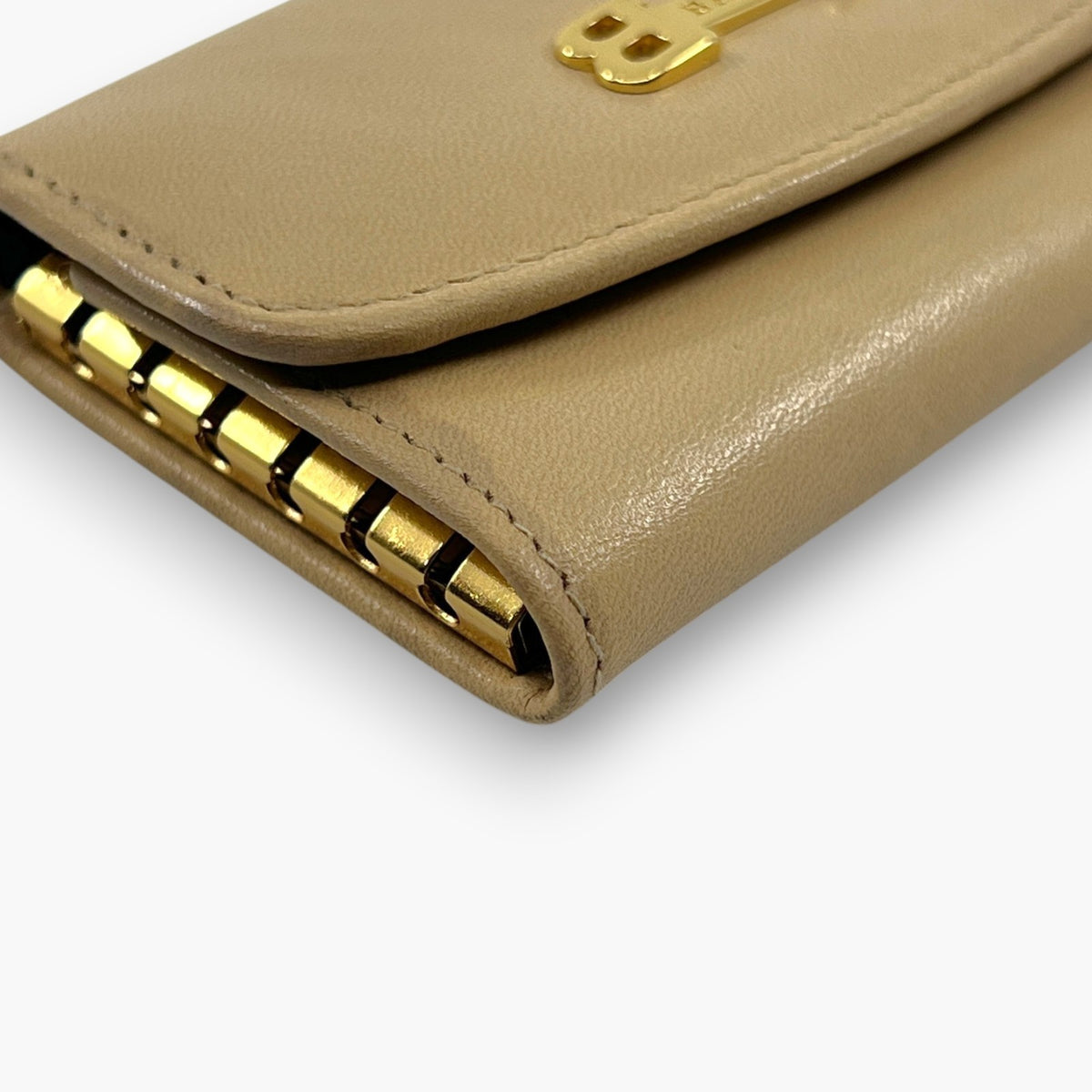 BALLY Leather Key Case 6 Hooks Beige Gold Tone Logo Made in Italy