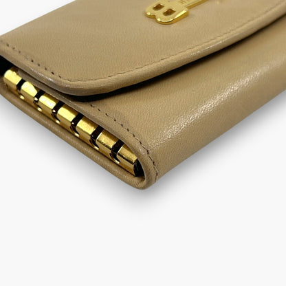 BALLY Leather Key Case 6 Hooks Beige Gold Tone Logo Made in Italy