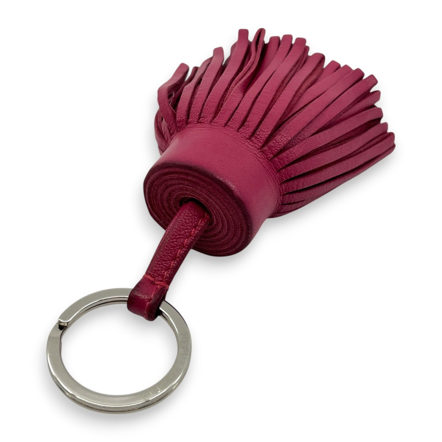 Hermès Carmen Rose Pourpre Pink Leather Tassel Key Ring Charm w/ Box