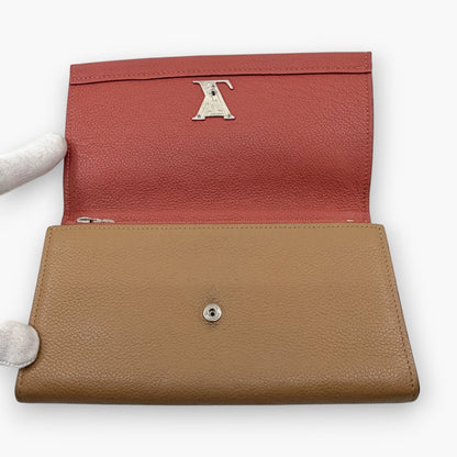Louis Vuitton Portefeuille Lockme II Long Wallet Pink Beige Leather