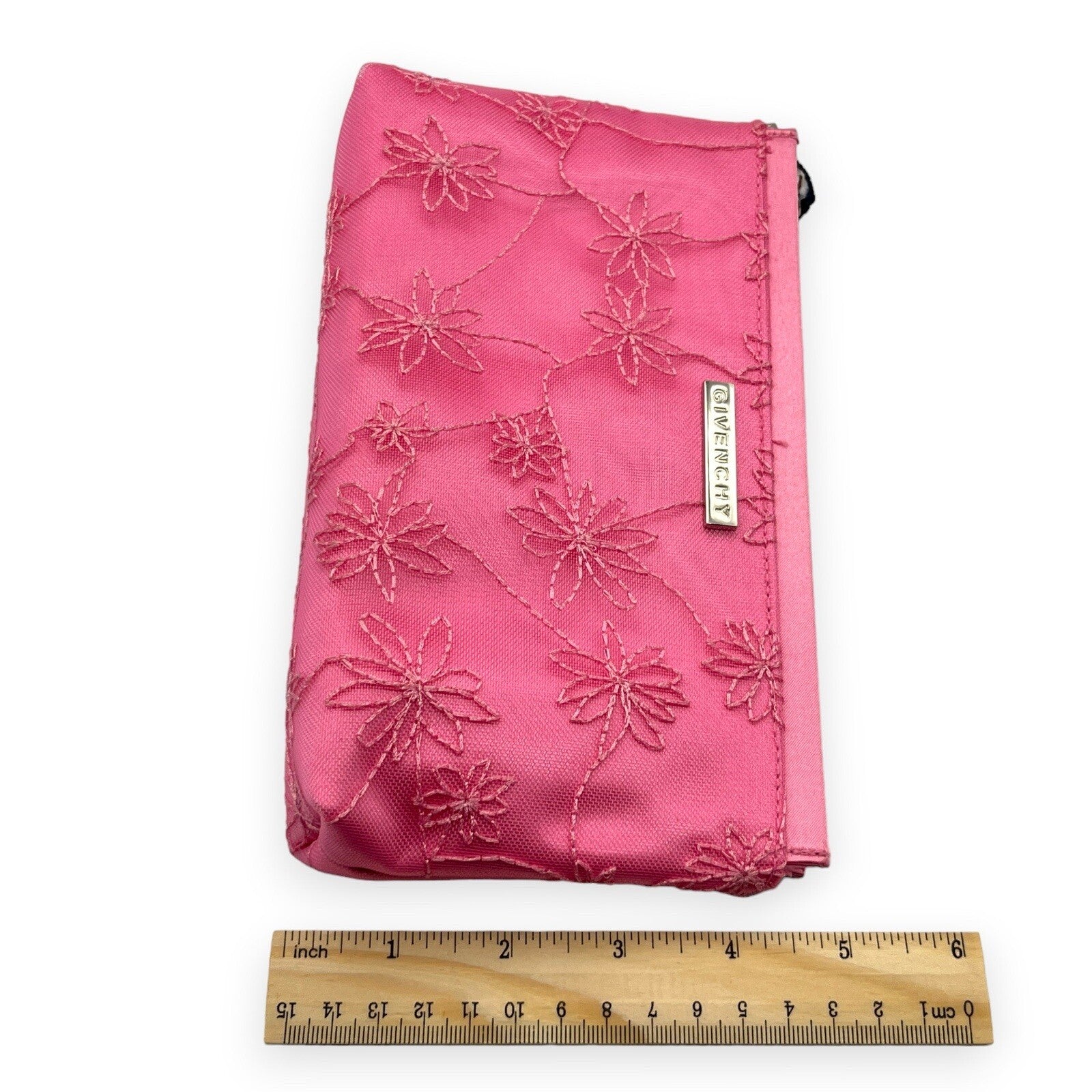 Givenchy Cosmetic Pouch Pink Floral Pattern Silver Logo Zipper