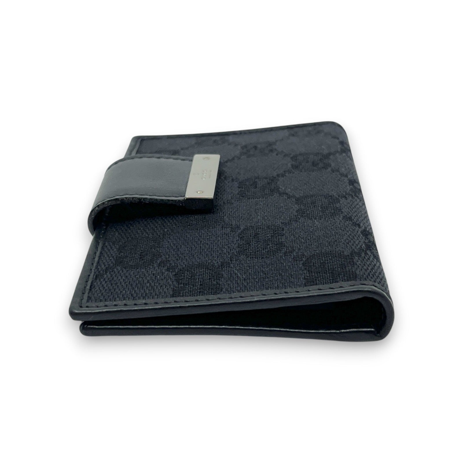 Gucci GG Canvas Card Holder Navy with Matching Leather Trim w/ Box