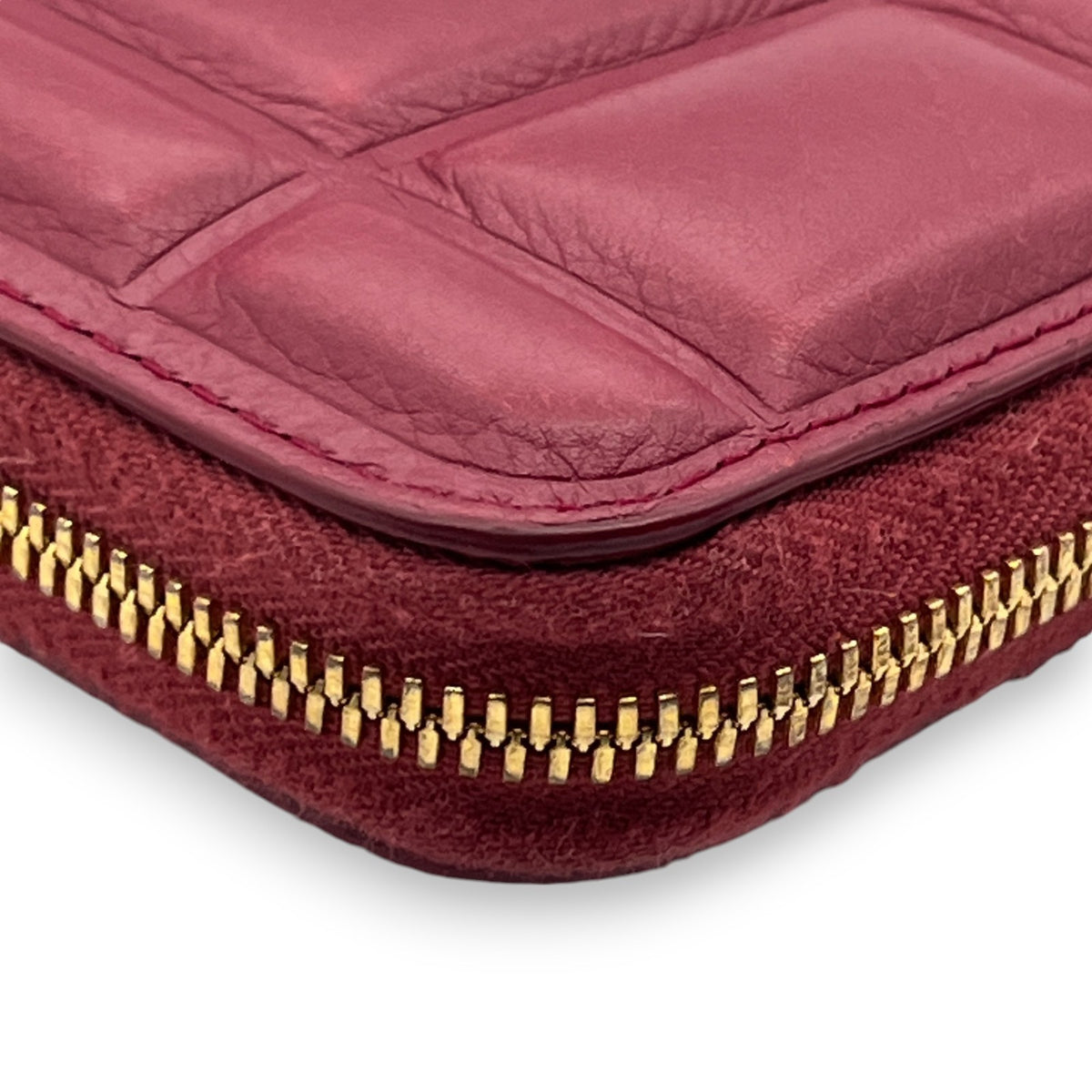 Bottega Veneta Padded Paper Calf Mini Wallet Burgundy Red Zipper