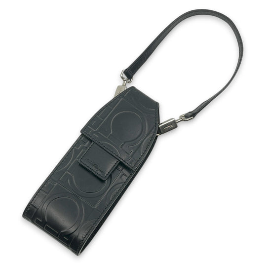 Salvatore Ferragamo Gancini Embossed Leather Mini Pouch Black  w/ Dust Bag