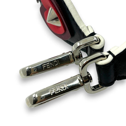 Fendi Strap You Black Leather Bag Strap with Red Heart Studs