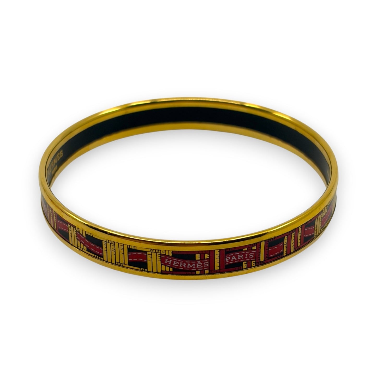 Hermes Enamel Bracelet Bangle Émail PM Gold Black w/ Box