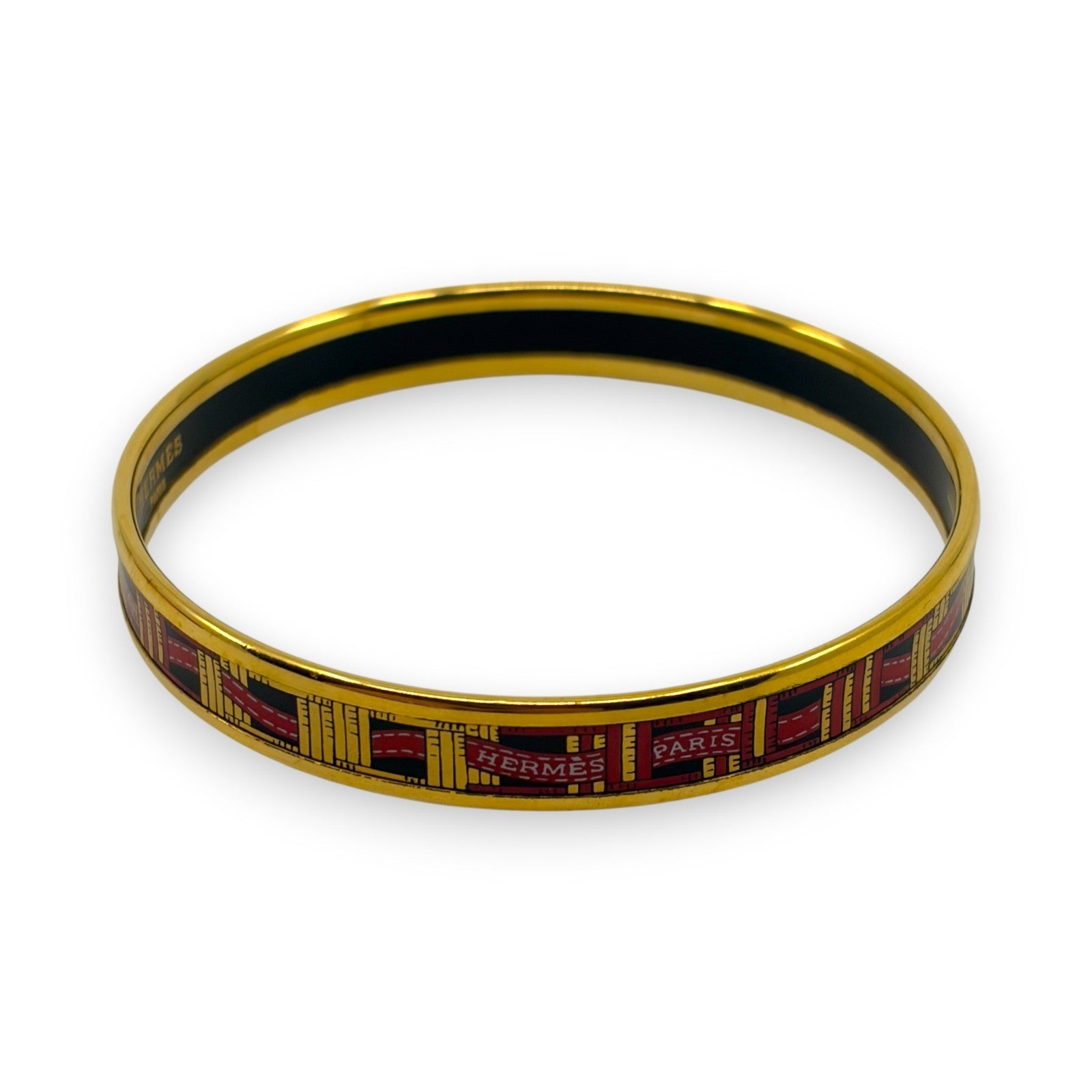 Hermes Enamel Bracelet Bangle Émail PM Gold Black w/ Box