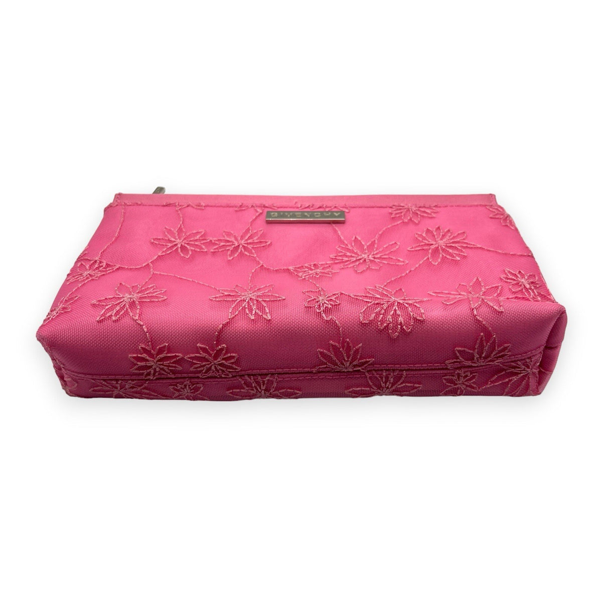Givenchy Cosmetic Pouch Pink Floral Pattern Silver Logo Makeup Bag