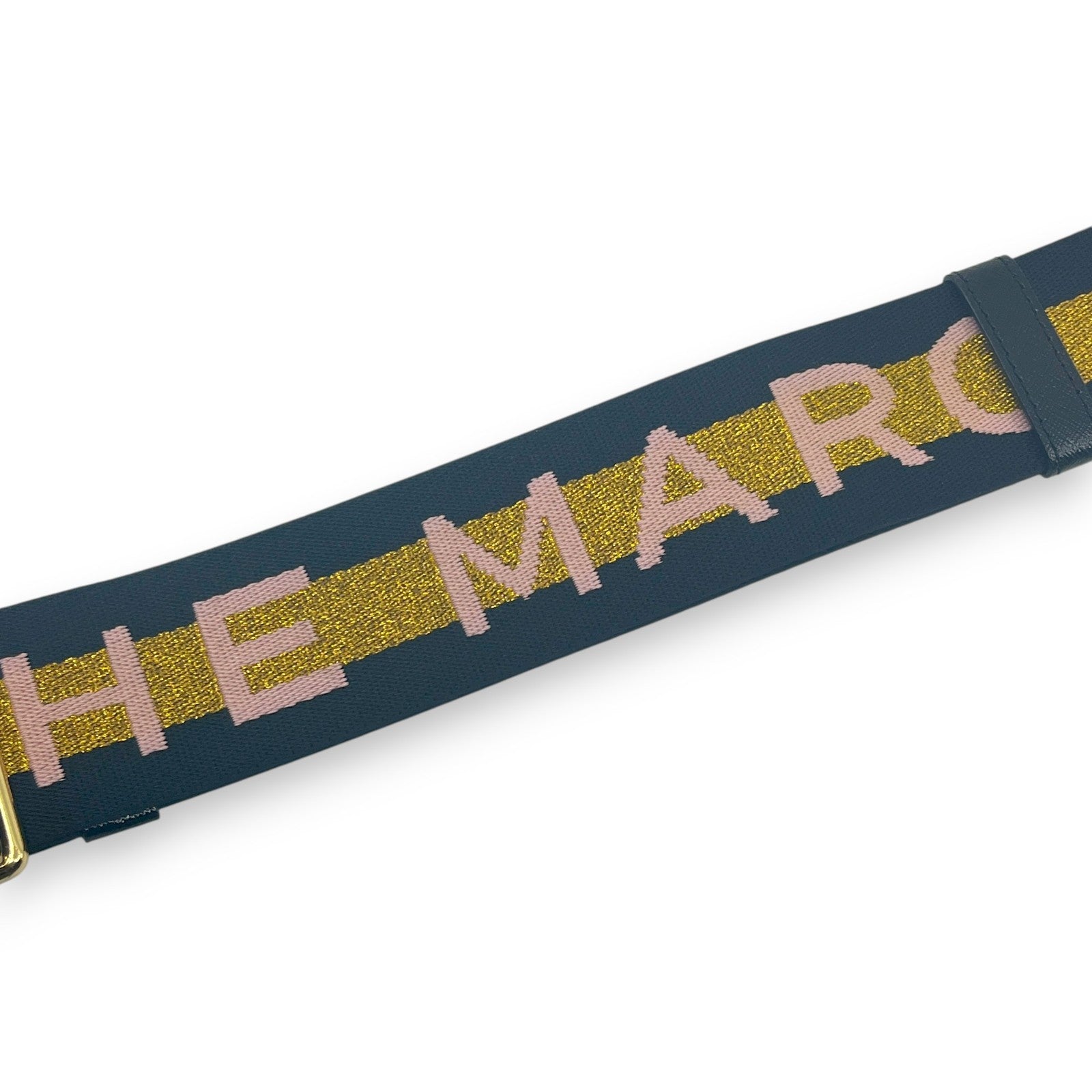 Marc Jacobs Adjustable Webbing Strap Black Gold with Pink Woven Logo
