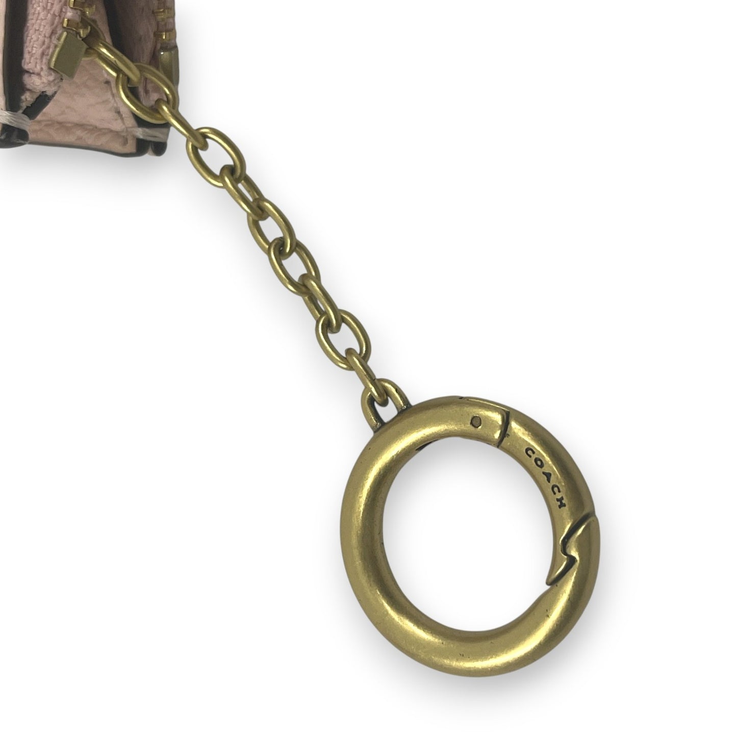 Coach Zip Card Case Coin Purse Light Pink Leather with Key Ring