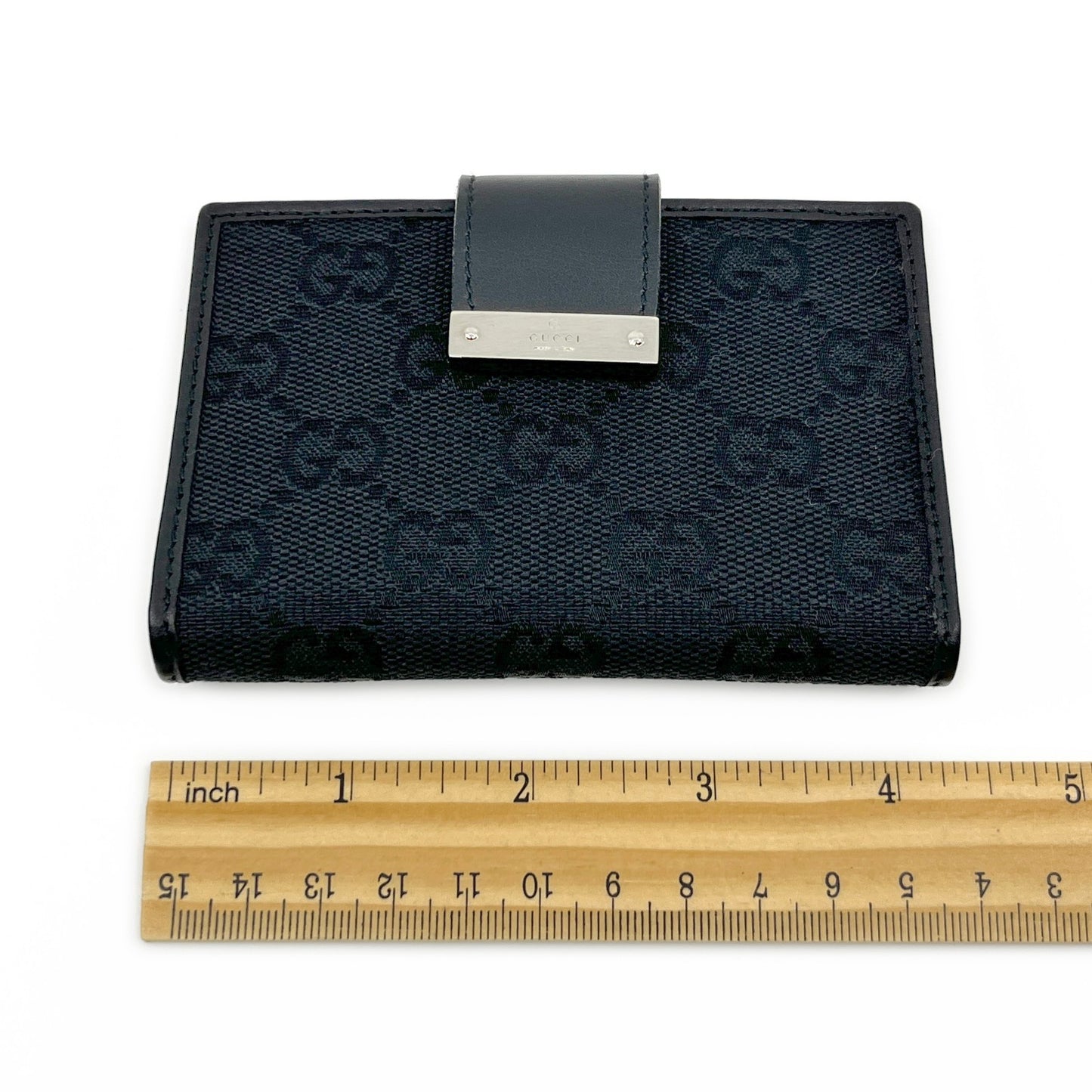 Gucci GG Canvas Card Holder Navy with Matching Leather Trim w/ Box