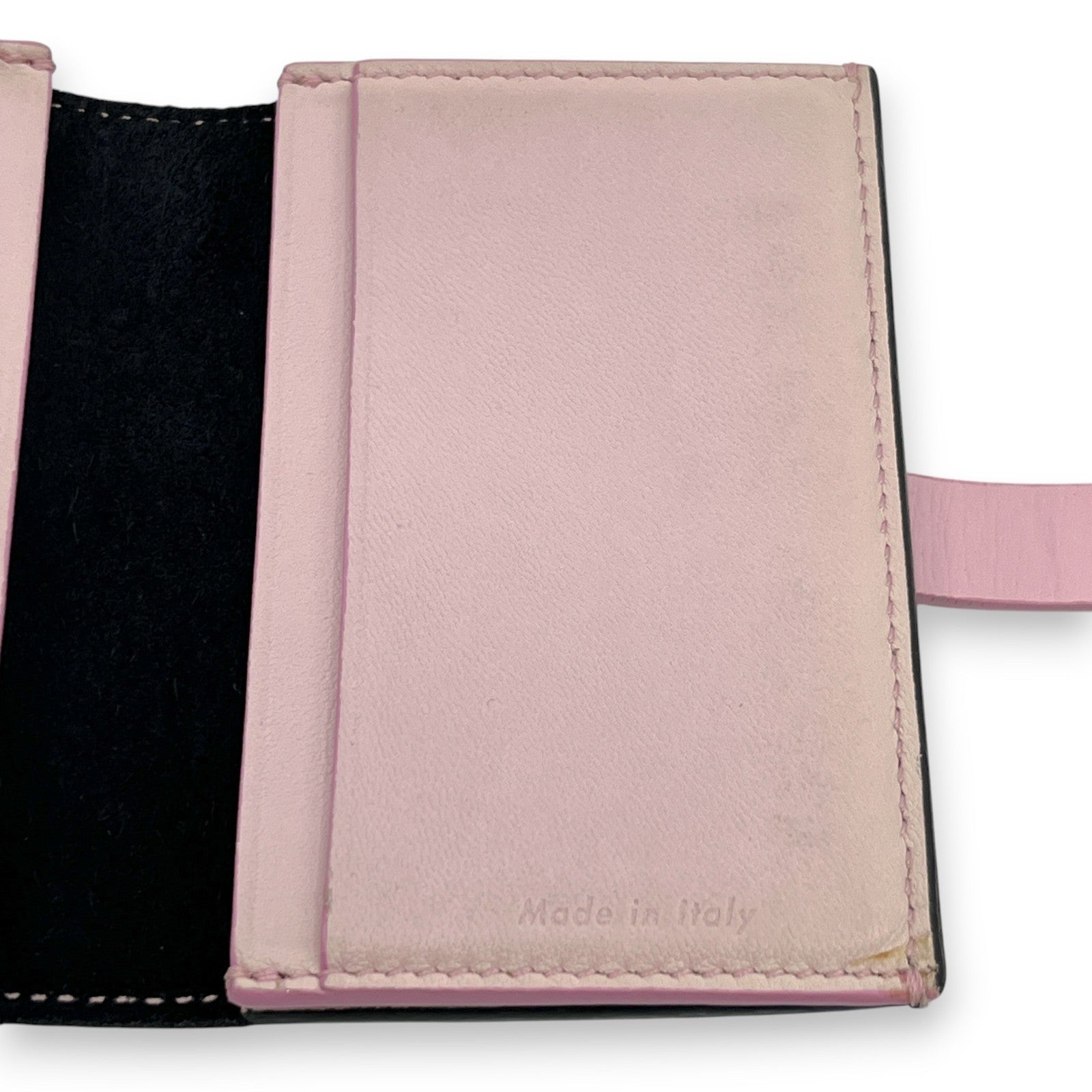 Celine Black Pink Leather Card Holder with Snap Tab