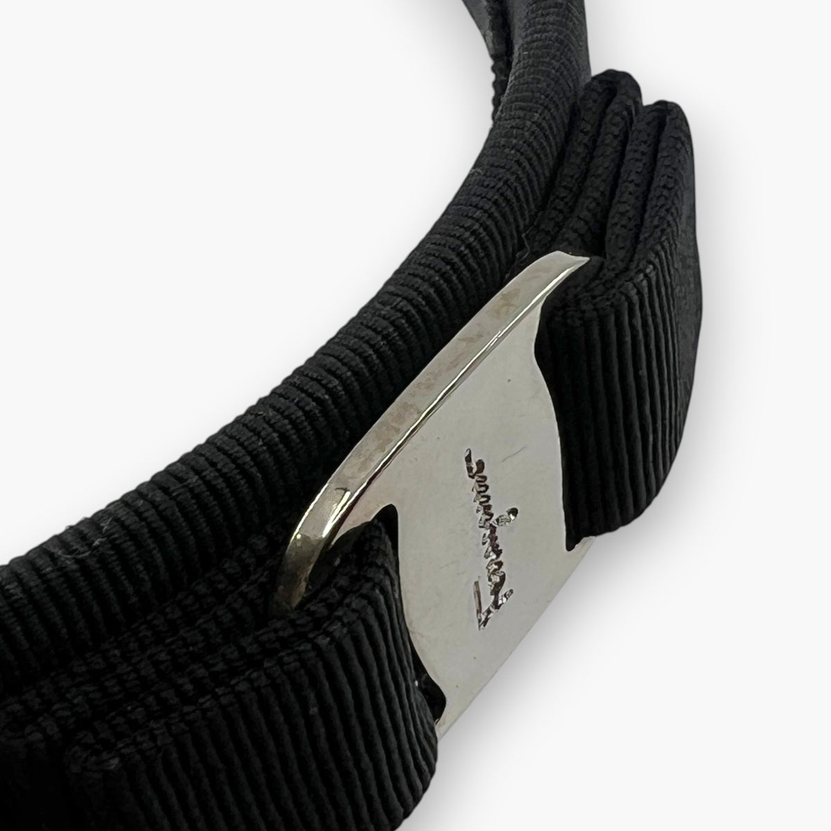 Ferragamo Vara Bow Headband Hair Band Black Silver Hardware Wide