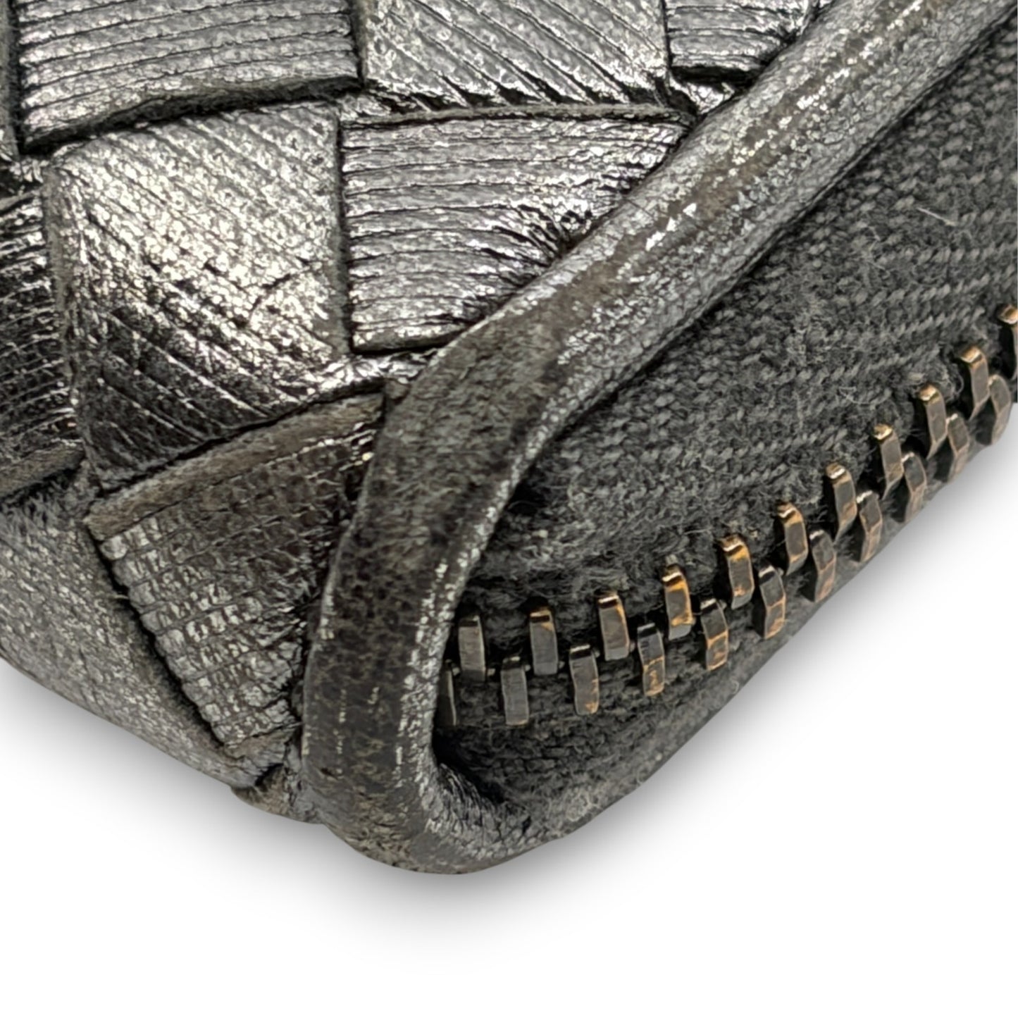 Bottega Veneta Intrecciato Long Wallet Silver Leather w/ Box