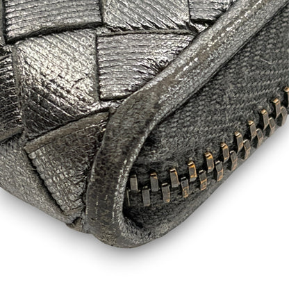 Bottega Veneta Intrecciato Long Wallet Silver Leather w/ Box