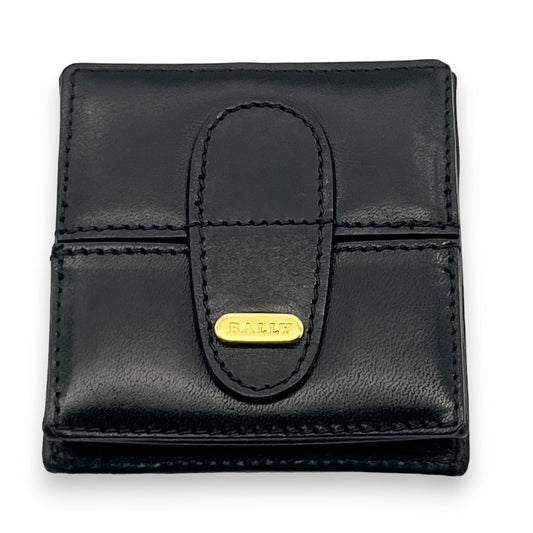 Bally Logo Plated Leather Coin Purse Wallet Black Compact