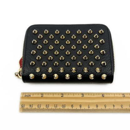 Christian Louboutin Panettone Black Leather Zip Wallet w/ Spikes Box Dust Bag