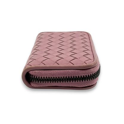 Bottega Veneta Intrecciato Leather Compact Zip-Around Wallet Pink