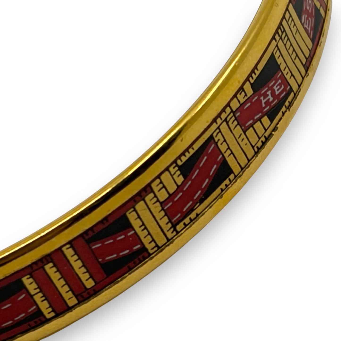 Hermes Enamel Bracelet Bangle Émail PM Gold Black w/ Box