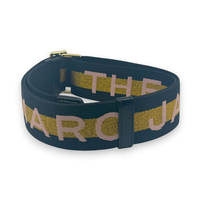 Marc Jacobs Adjustable Webbing Strap Black Gold with Pink Woven Logo