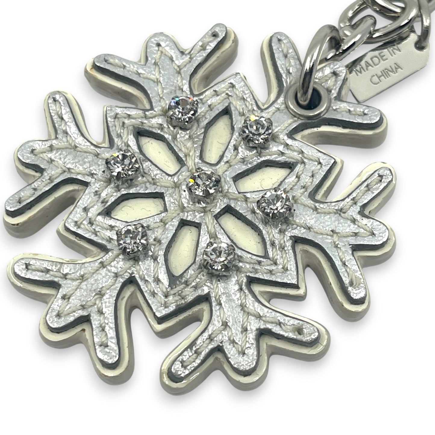 Coach Snowflake Keychain Bag Charm in Silver with Rhinestone