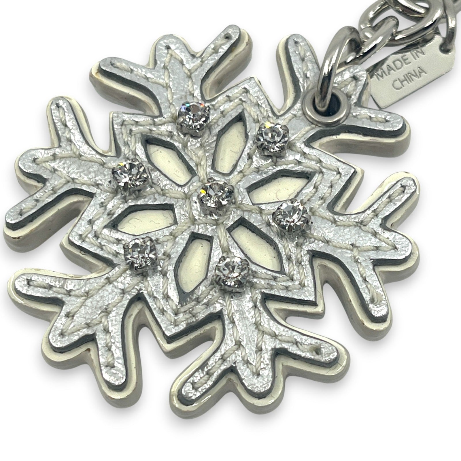 Coach Snowflake Keychain Bag Charm in Silver with Rhinestone